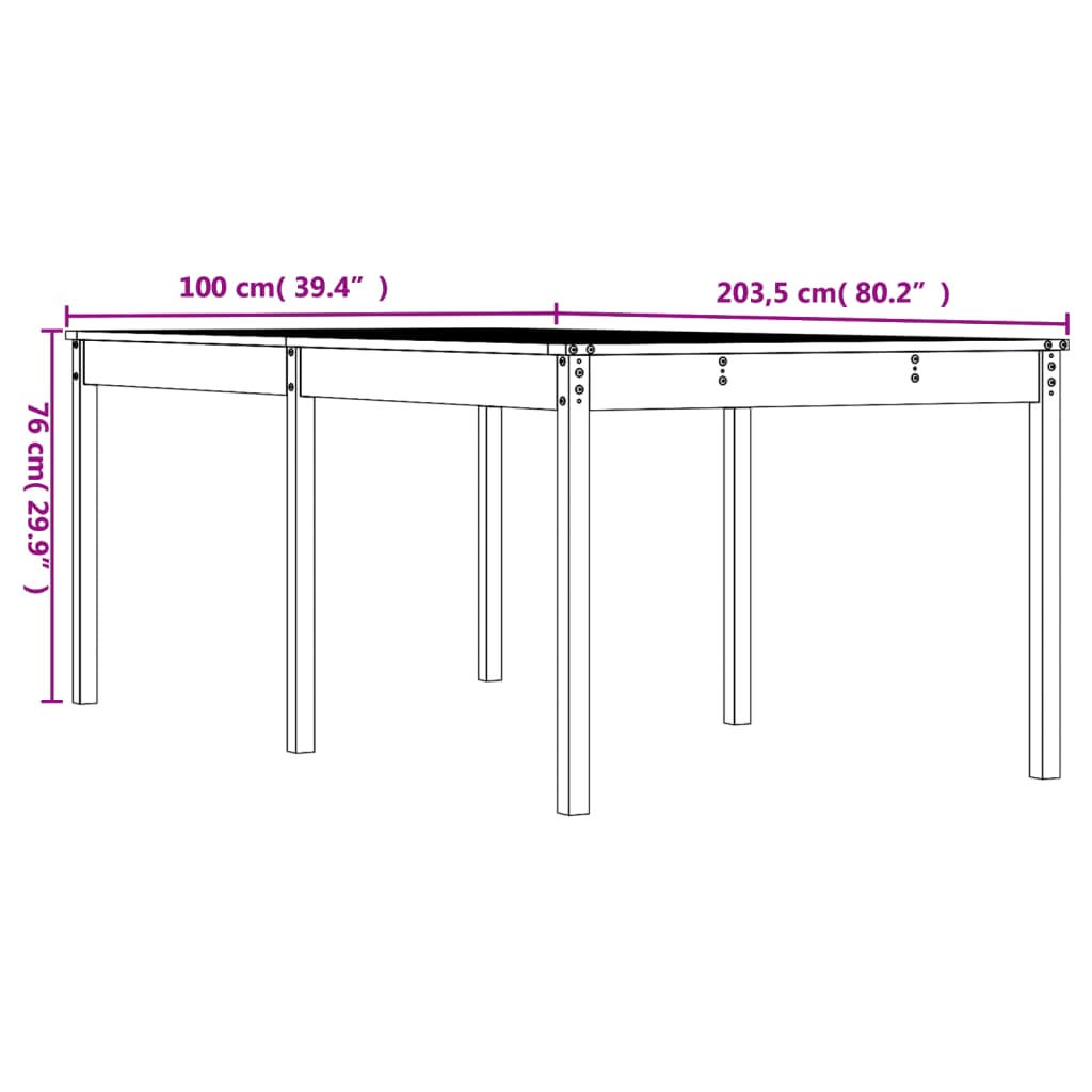 vidaXL Garden Table 203.5x100x76 cm Solid Wood Pine