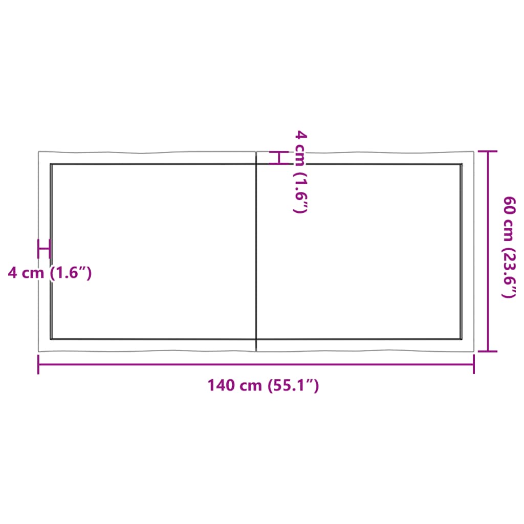 vidaXL Table Top 140x60x(2-6) cm Untreated Solid Wood Live Edge