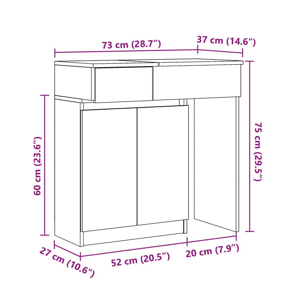 vidaXL Dressing Table with LED Grey Sonoma 115x37x110.5 cm