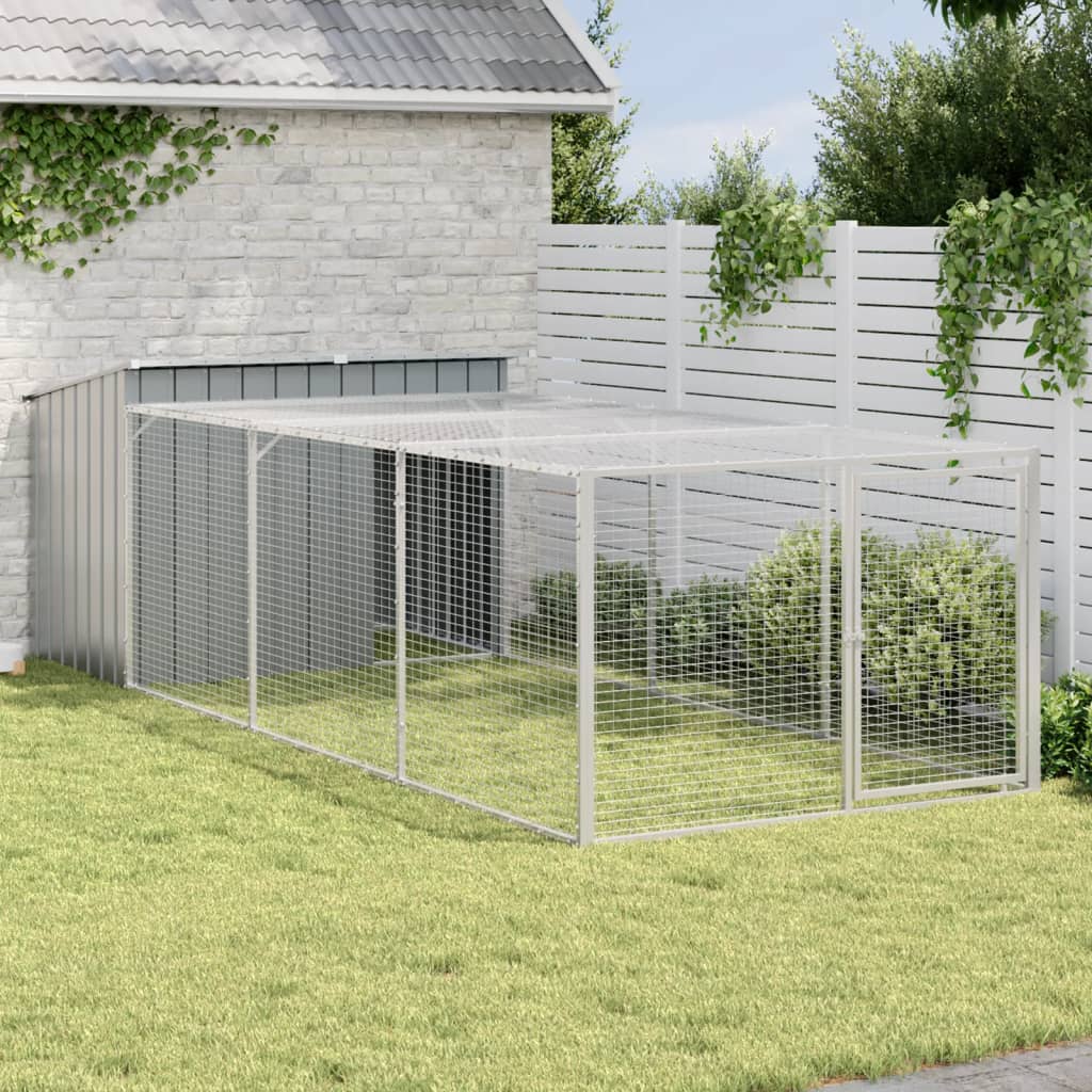 vidaXL Dog House with Run Anthracite 153x396x110 cm Galvanised Steel