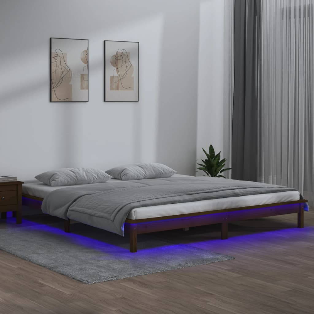 vidaXL LED Bed Frame Honey Brown 140x190 cm Solid Wood