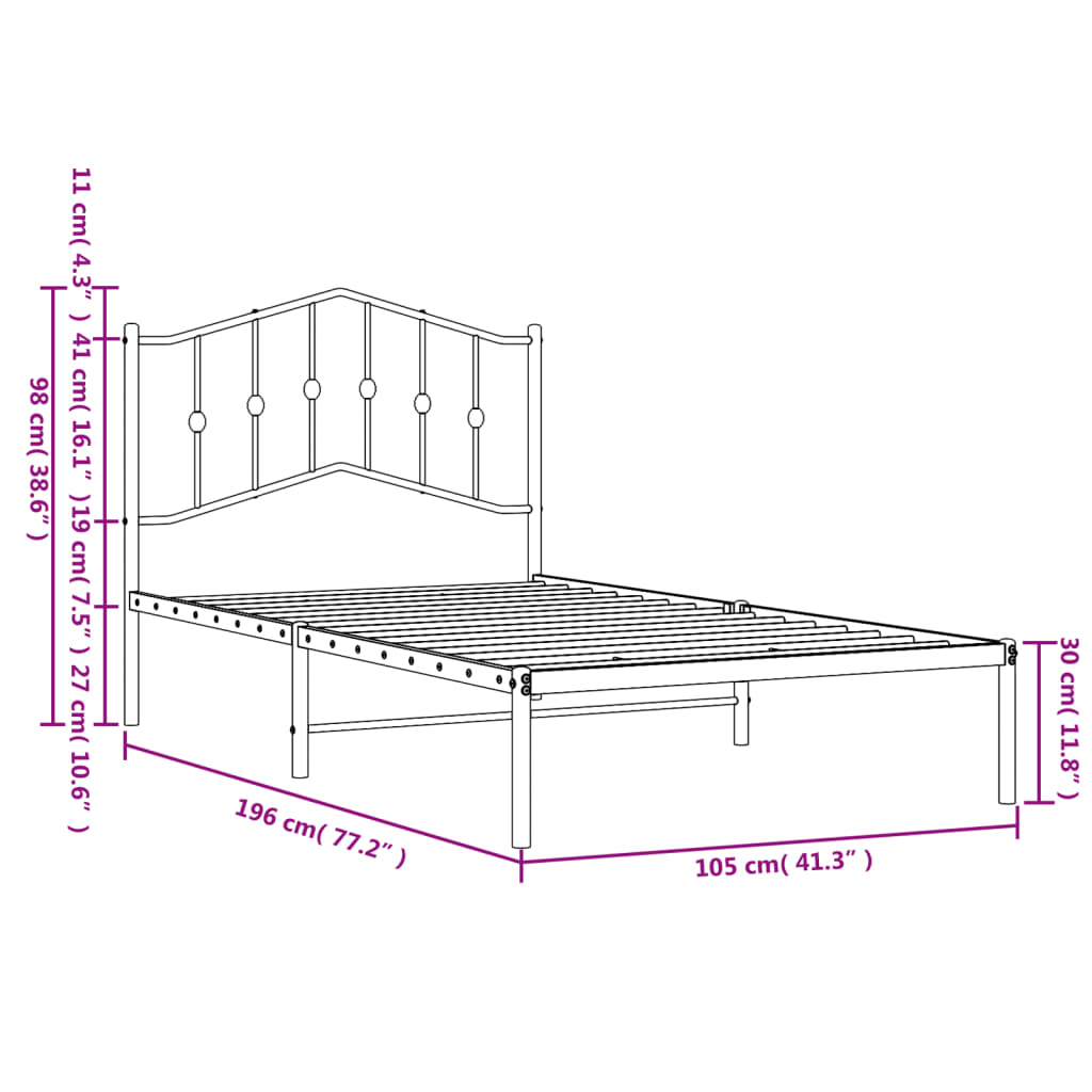 vidaXL Metal Bed Frame without Mattress with Headboard White 100x190 cm