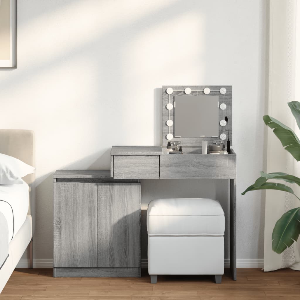 vidaXL Dressing Table with LED Grey Sonoma 115x37x110.5 cm