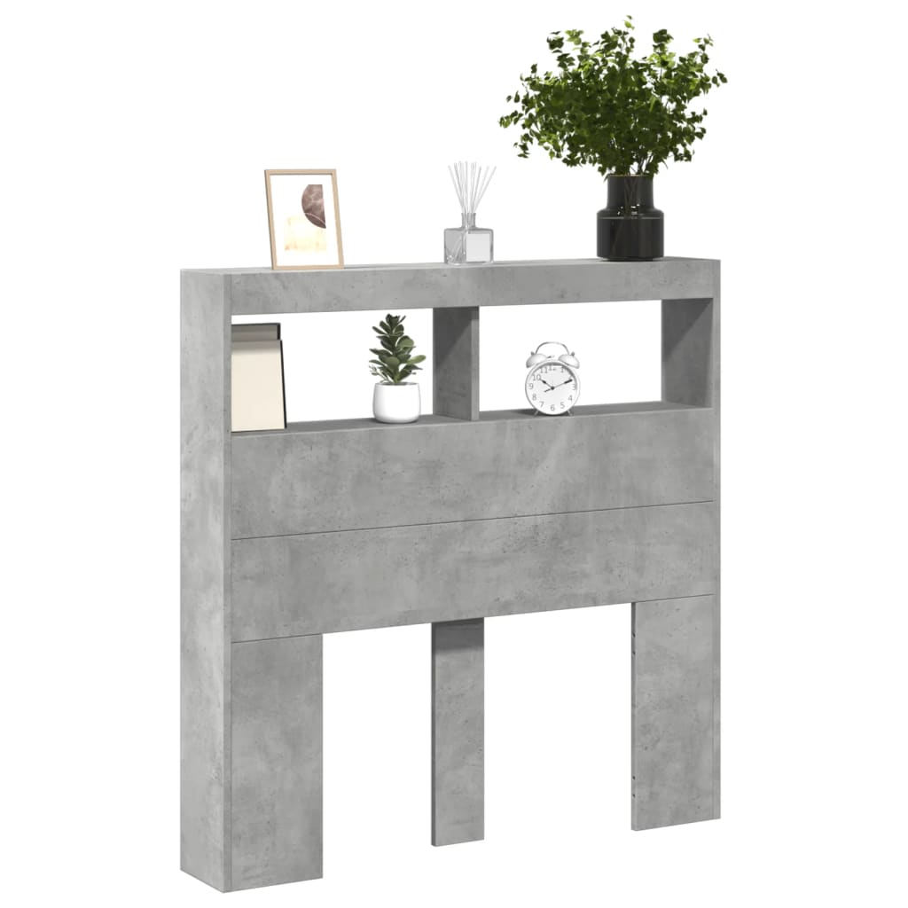 vidaXL Headboard Cabinet with LED Concrete Grey 100x17x102 cm