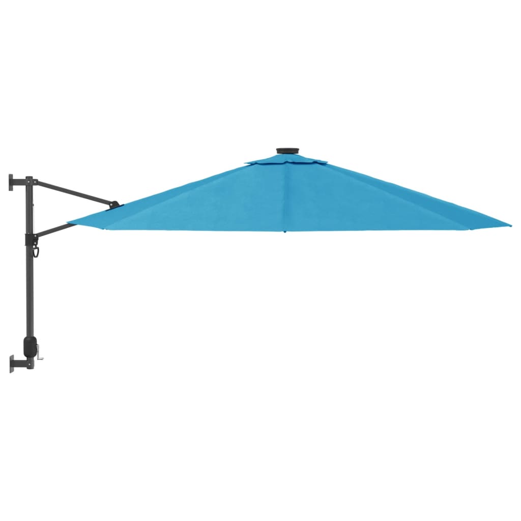 vidaXL Wall-mounted Parasol with LEDs Sea Blue 290cm