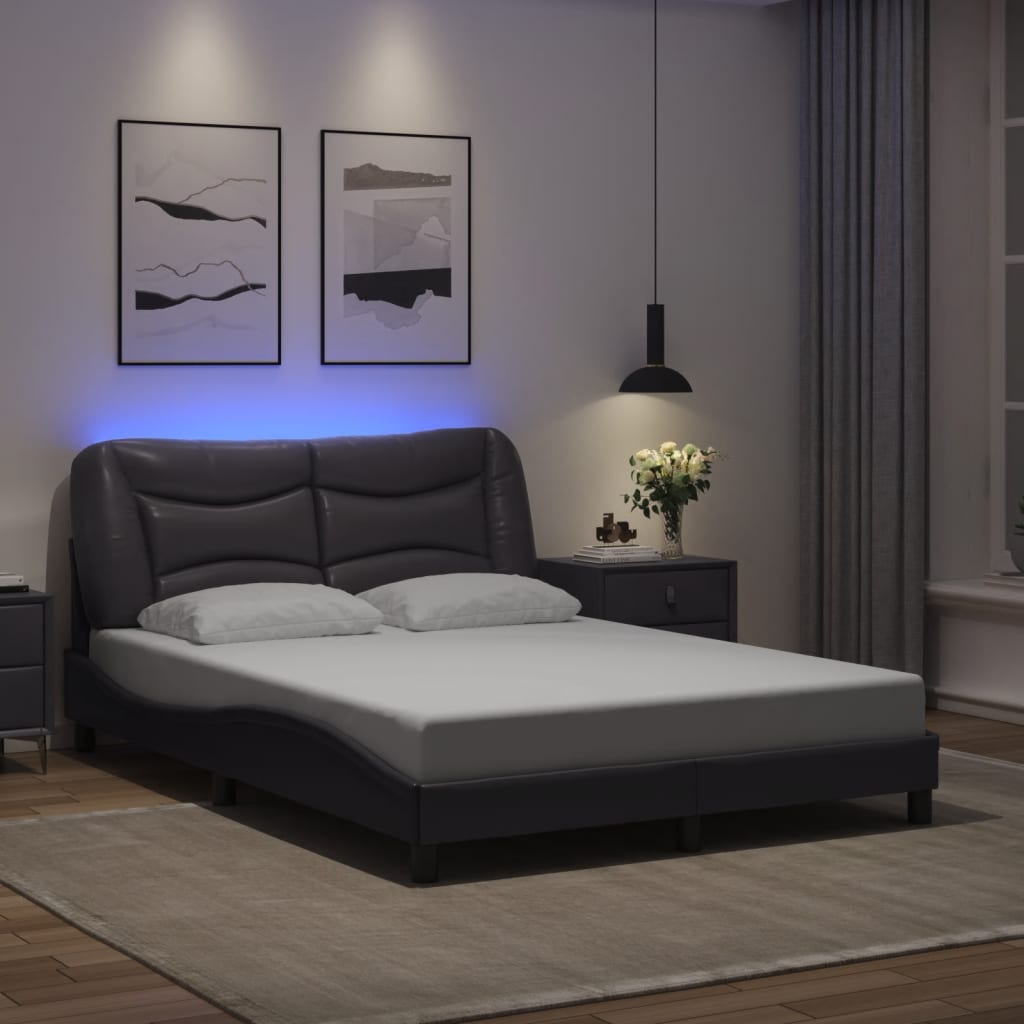 vidaXL Bed Frame with LED Lights Grey 140x190 cm Faux Leather