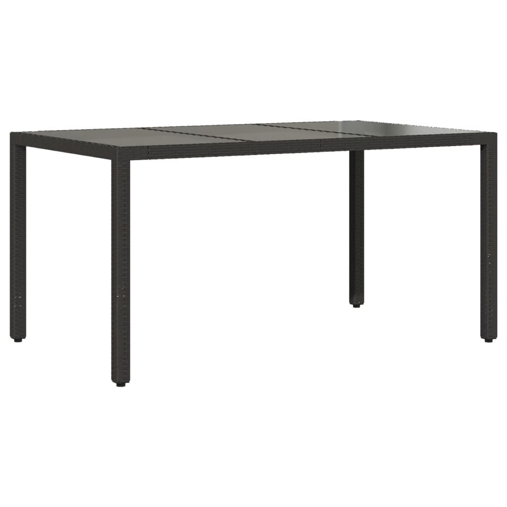 vidaXL Garden Table with Glass Top Black 150x90x75 cm Poly Rattan