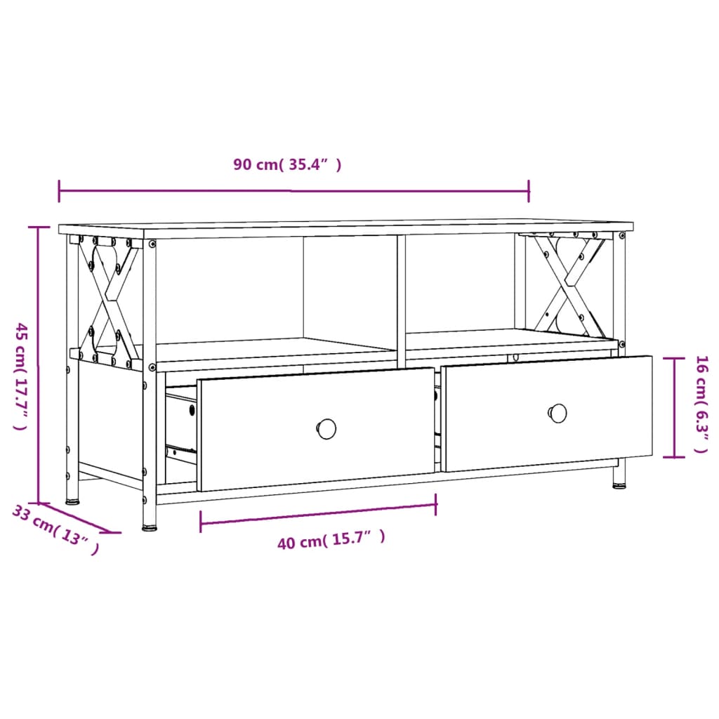 vidaXL TV Cabinet Black 90x33x45 cm Engineered Wood&Iron