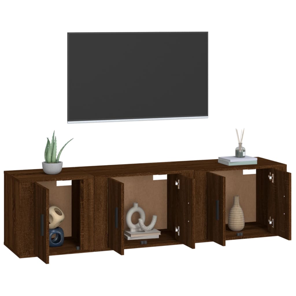 vidaXL 3 Piece TV Cabinet Set Brown Oak Engineered Wood