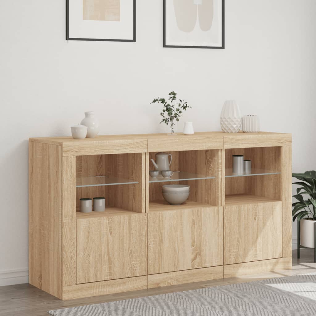 vidaXL Sideboard with LED Lights Sonoma Oak 123x37x67 cm