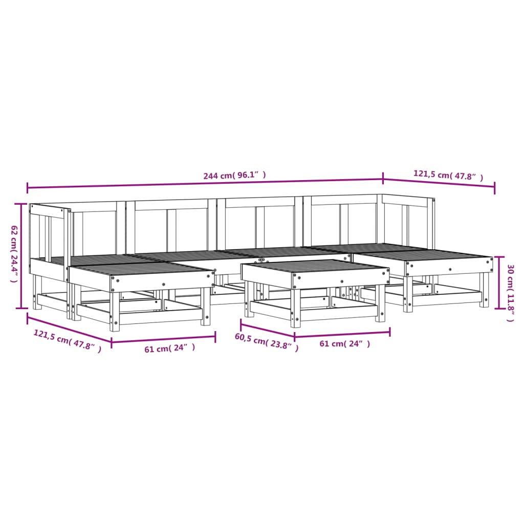 vidaXL 7 Piece Garden Lounge Set Impregnated Wood Pine