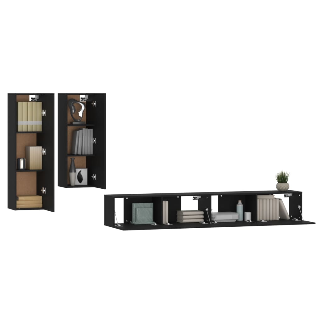 vidaXL 4 Piece TV Cabinet Set Black Engineered Wood