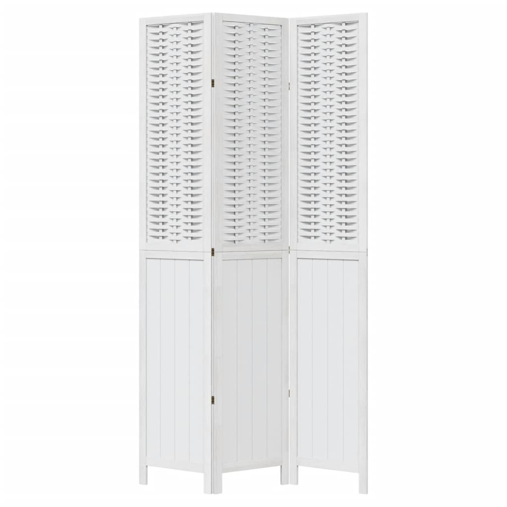 vidaXL Room Divider 3 Panels White Solid Wood Paulownia