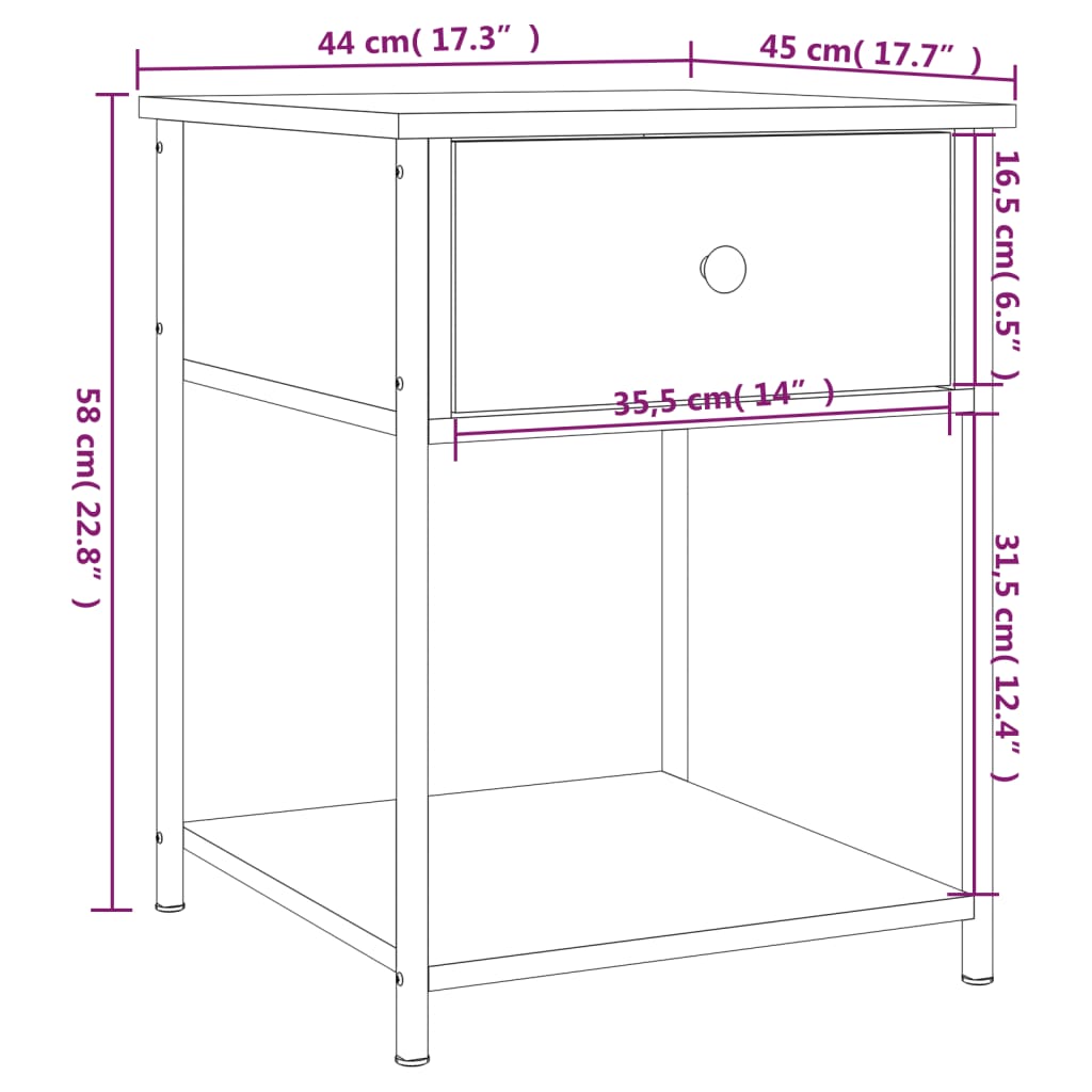 vidaXL Bedside Table Black 44x45x58 cm Engineered Wood