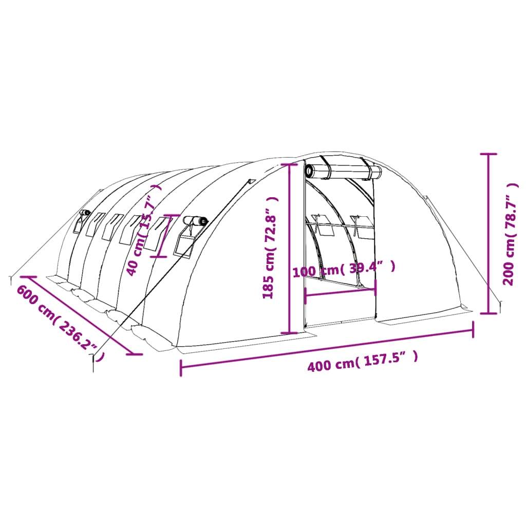 vidaXL Greenhouse with Steel Frame White 24 m² 6x4x2 m