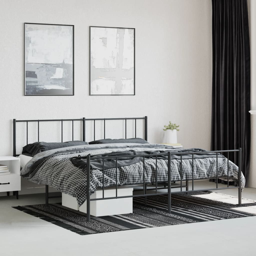 vidaXL Metal Bed Frame without Mattress with Footboard Black 200x200 cm