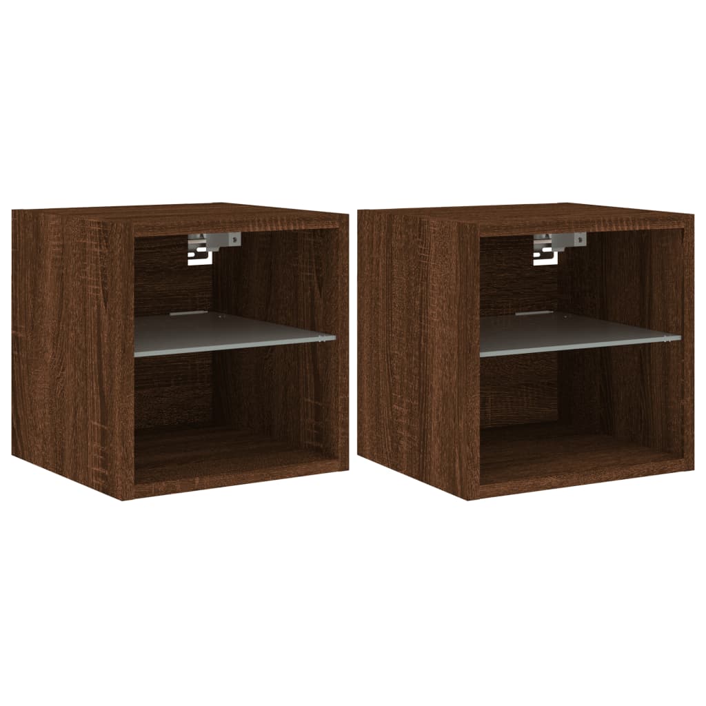 vidaXL TV Wall Cabinets with LED Lights 2 pcs Brown Oak 30x28.5x30 cm