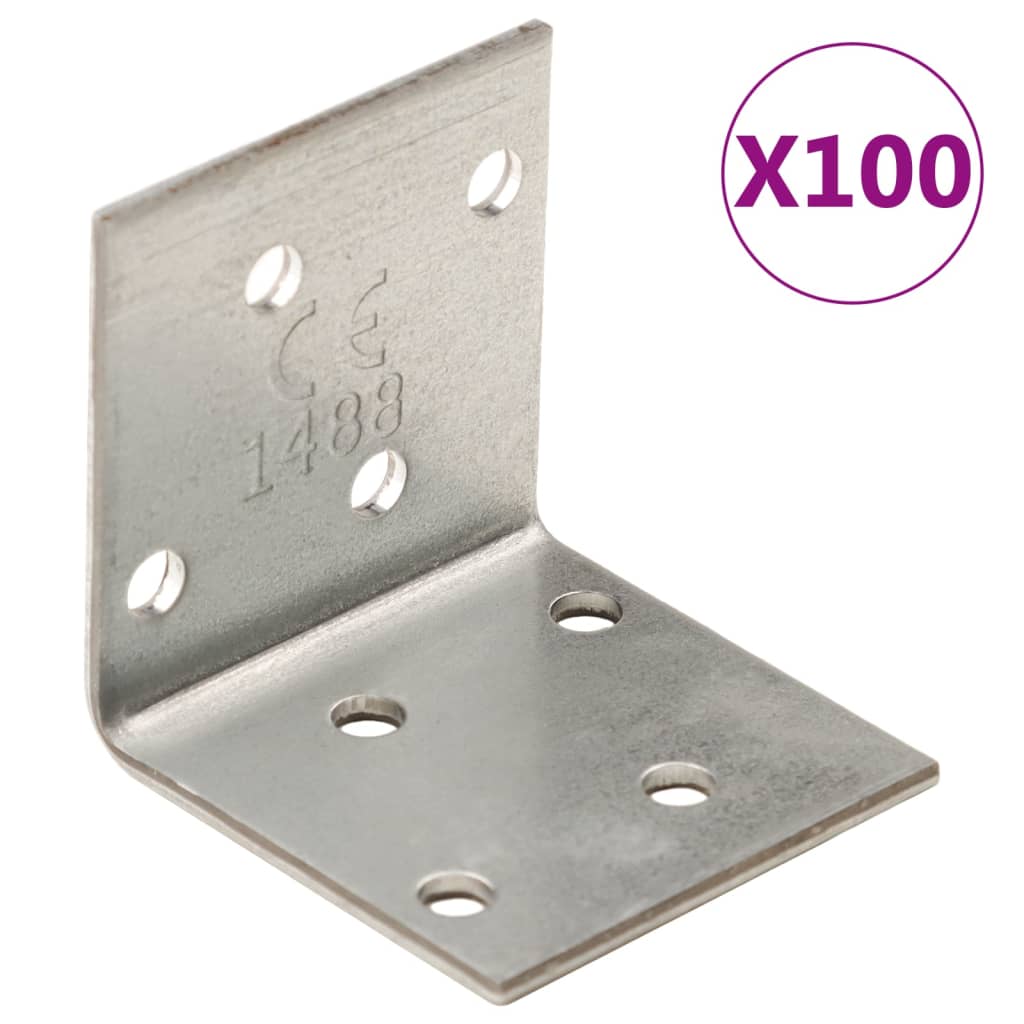 vidaXL Angle Brackets 100 pcs 2 mm 40x40x40 mm Galvanised Steel