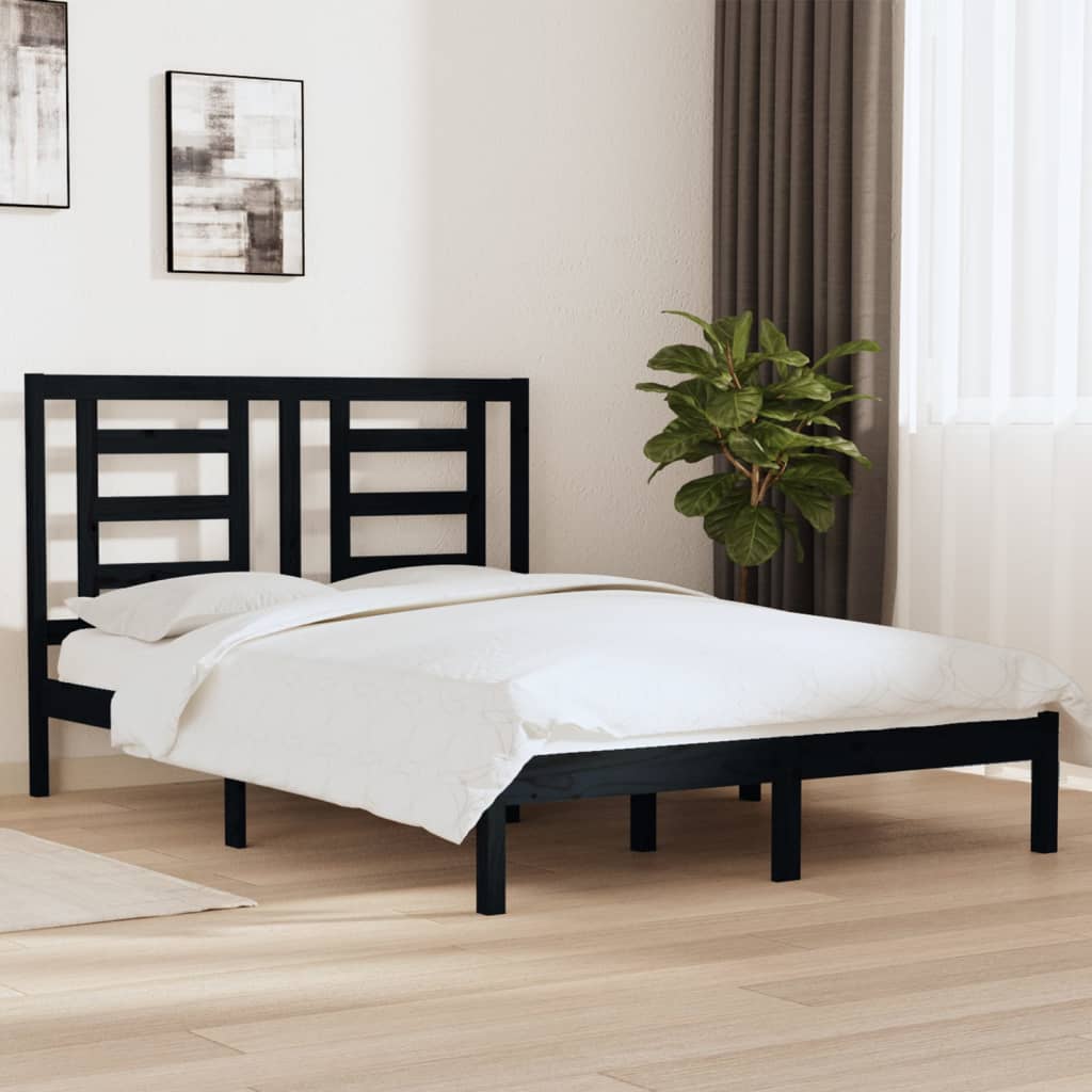 vidaXL Bed Frame without Mattress Black 140x190 cm Solid Wood Pine