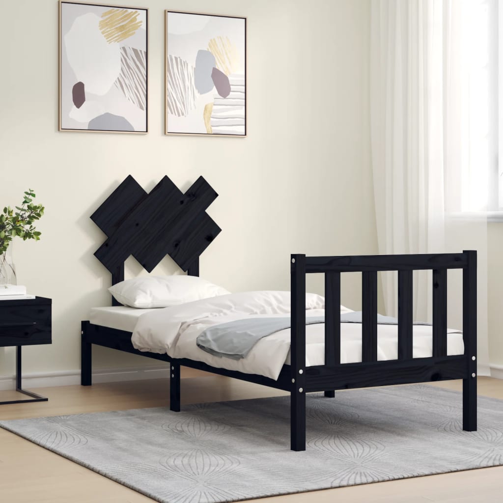 vidaXL Bed Frame without Mattress Black Small Single Solid Wood Pine