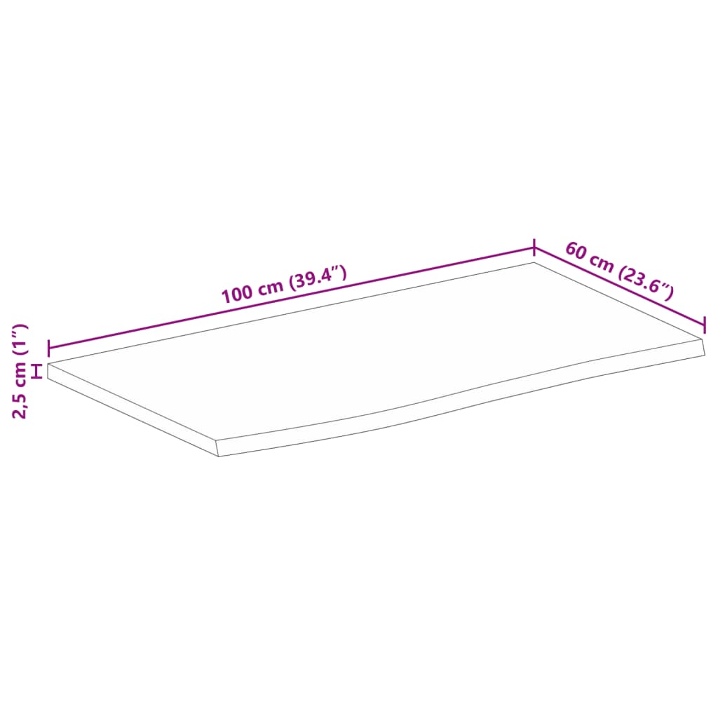 vidaXL Table Top 100x60x2.5 cm Live Edge Solid Wood Rough Mango