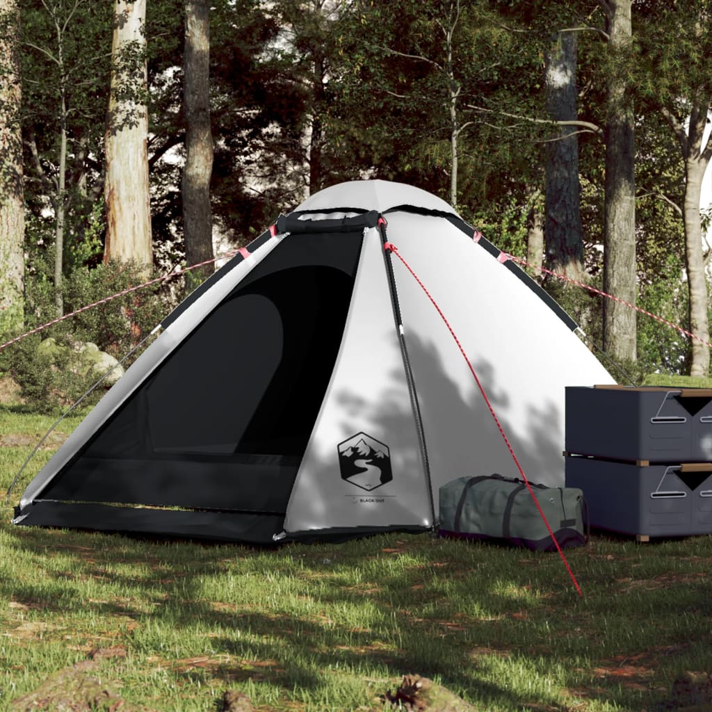 vidaXL Camping Tent Dome 4-Person White Blackout Fabric Waterproof