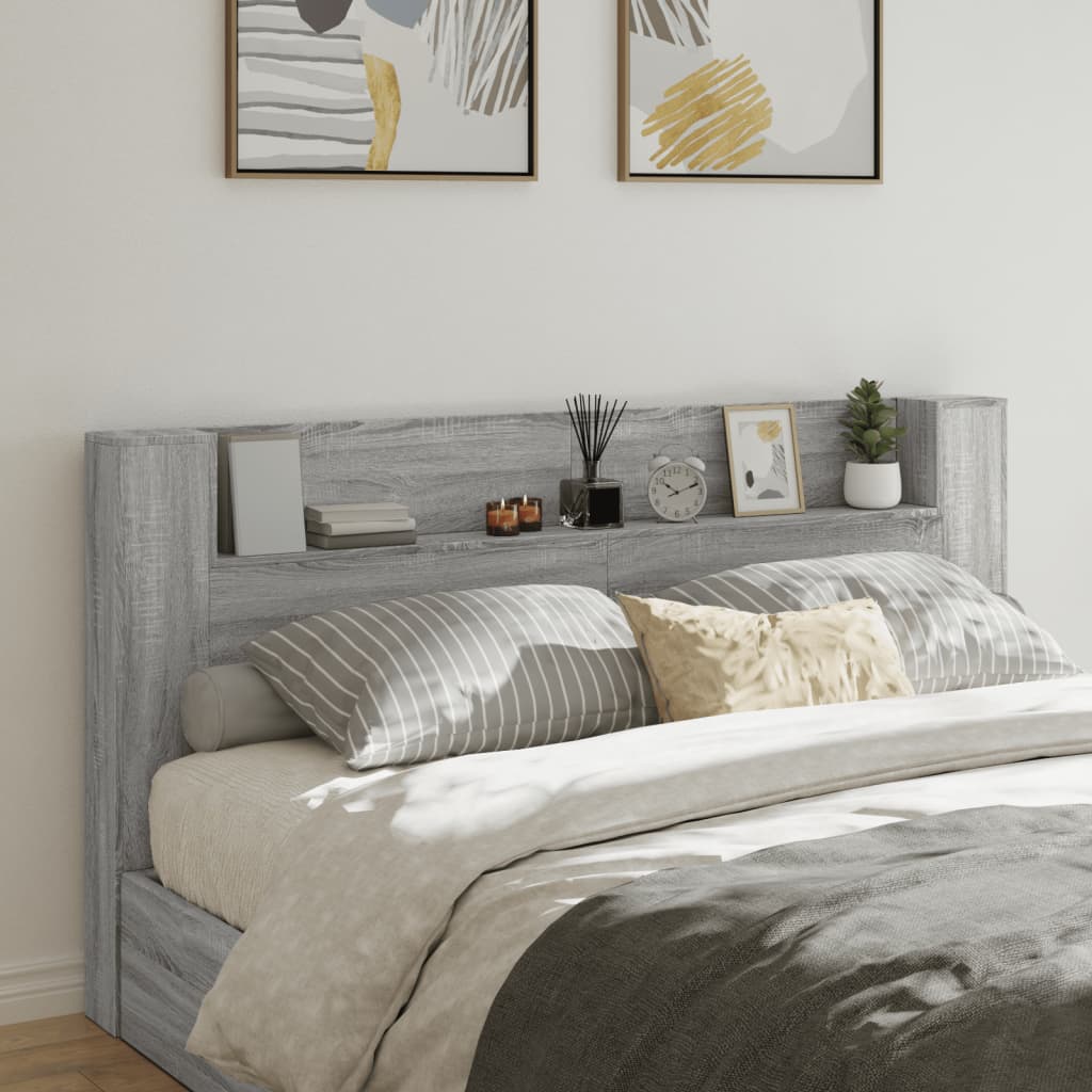 vidaXL Headboard Cabinet with LED Grey Sonoma 200x16.5x103.5 cm