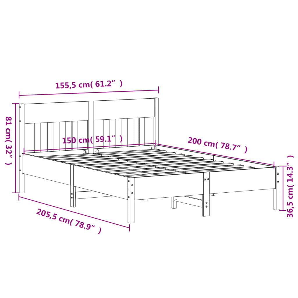 vidaXL Bed Frame without Mattress White 150x200 cm King Size Solid Wood Pine