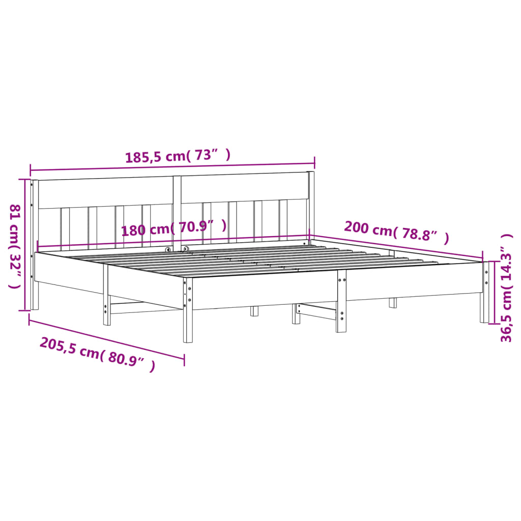 vidaXL Bed Frame without Mattress Wax Brown 180x200 cm Super King Solid Wood Pine