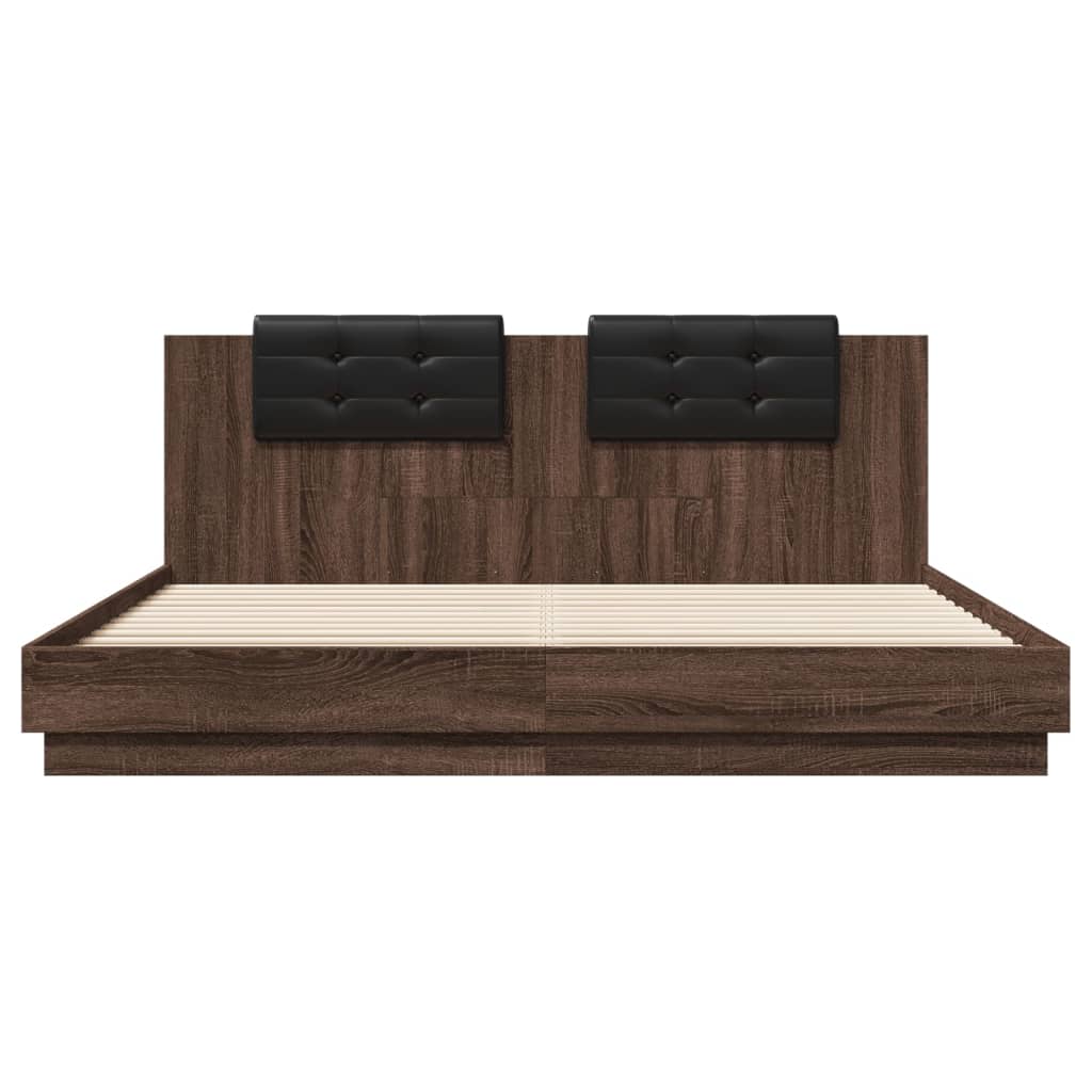 vidaXL Bed Frame with LED without Mattress Brown Oak 180x200 cm Super King