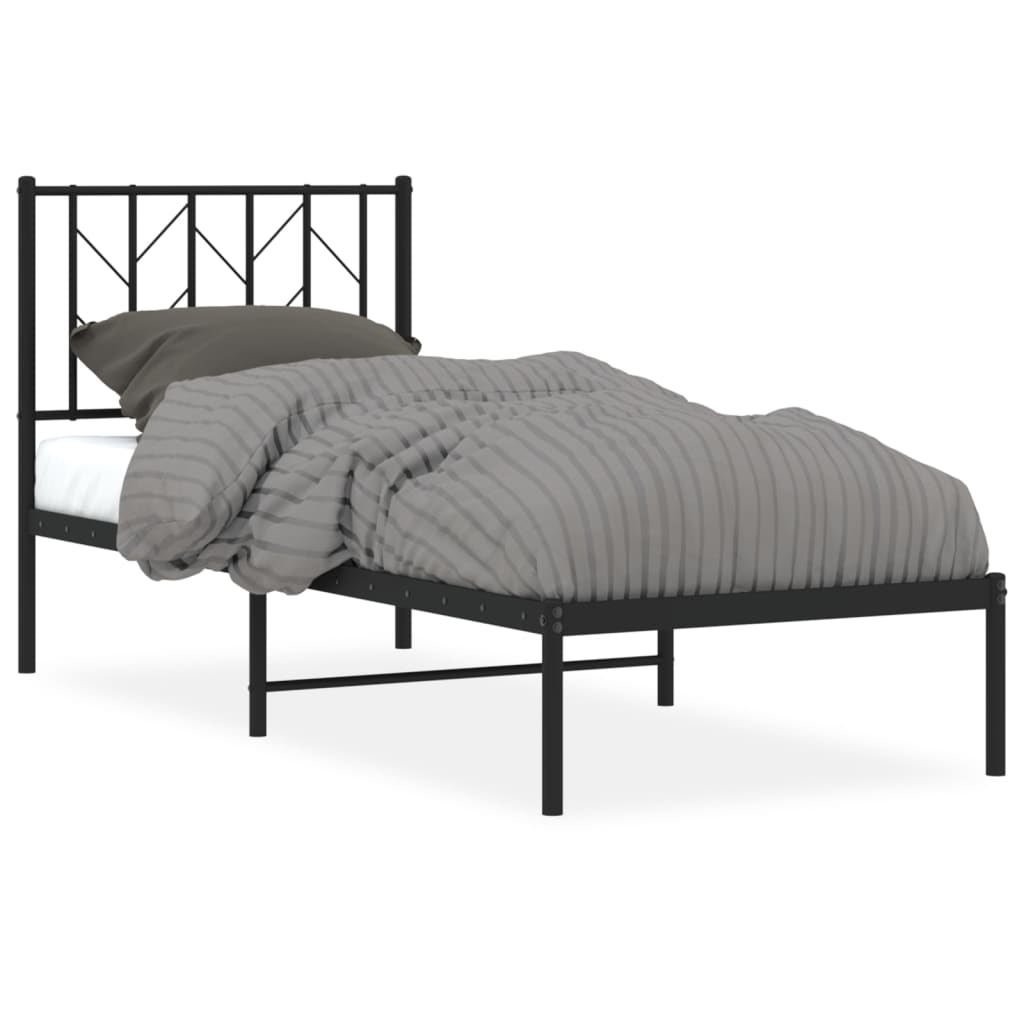 vidaXL Metal Bed Frame without Mattress with Headboard Black 75x190 cm Small Single