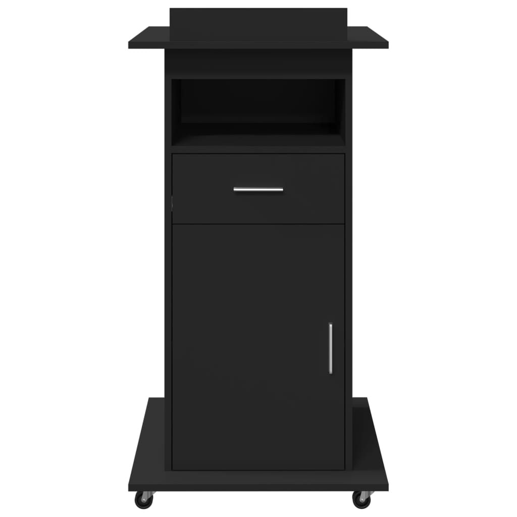 vidaXL Lectern with Wheels & Drawer Black 55x55x107 cm Engineered Wood