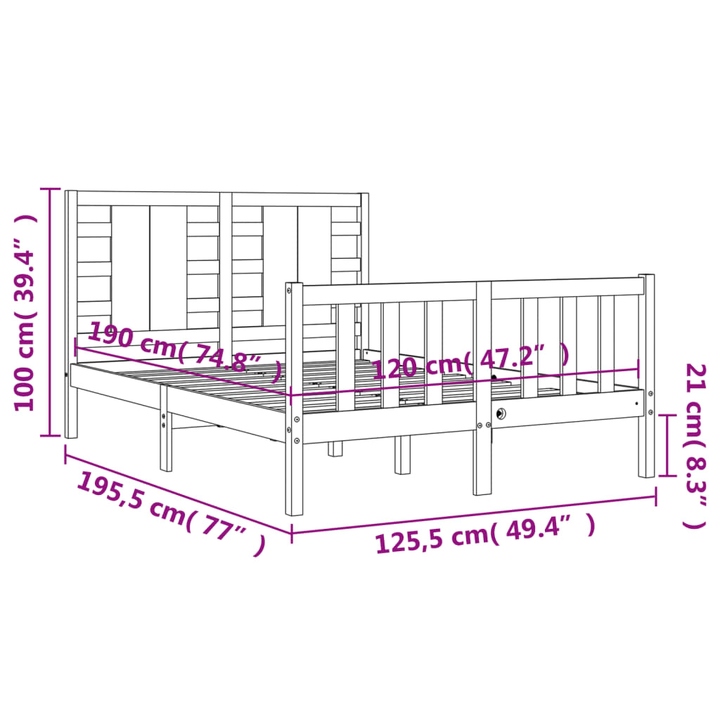 vidaXL Bed Frame without Mattress White Small Double Solid Wood Pine