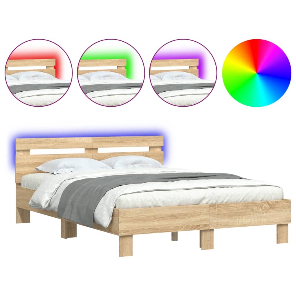 vidaXL Bed Frame with LED without Mattress Sonoma Oak 120x200 cm