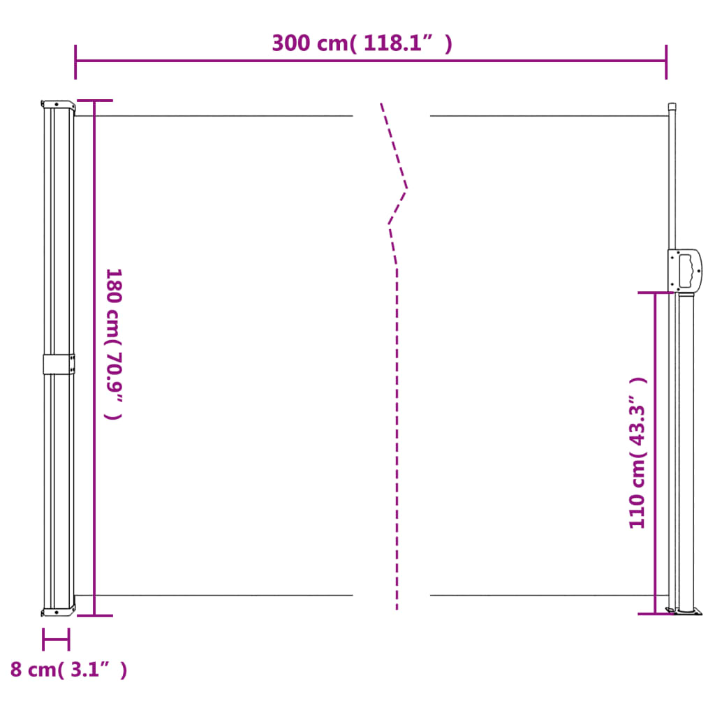 vidaXL Retractable Side Awning Beige 180x300 cm