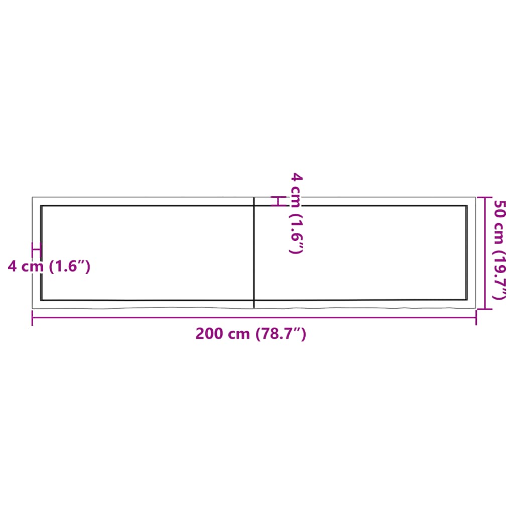 vidaXL Bathroom Countertop 200x50x(2-4) cm Untreated Solid Wood