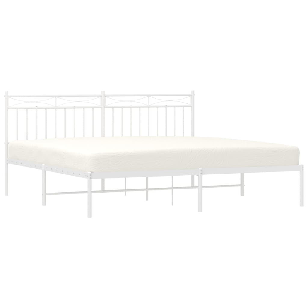 vidaXL Metal Bed Frame without Mattress with Headboard White 183x213 cm