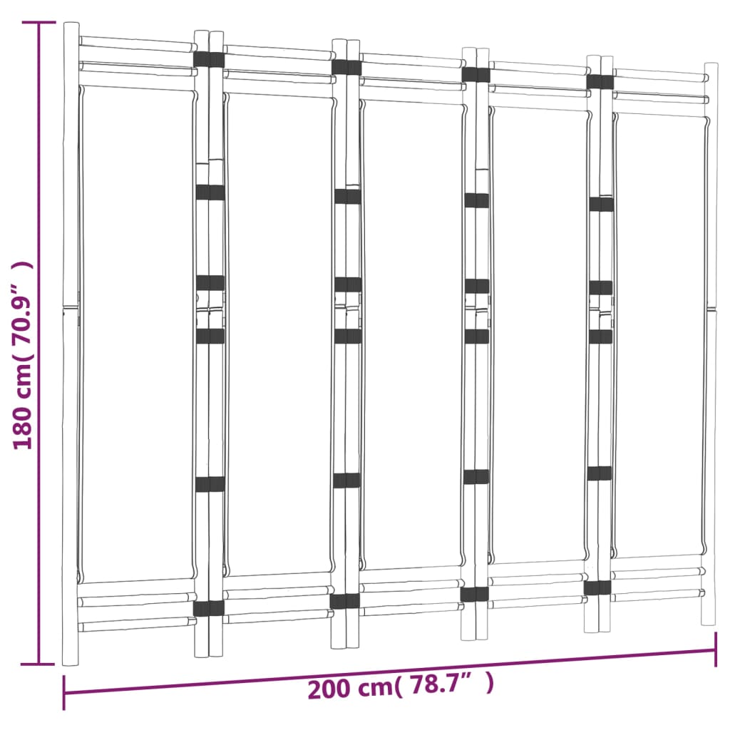 vidaXL Folding 5-Panel Room Divider 200 cm Bamboo and Canvas