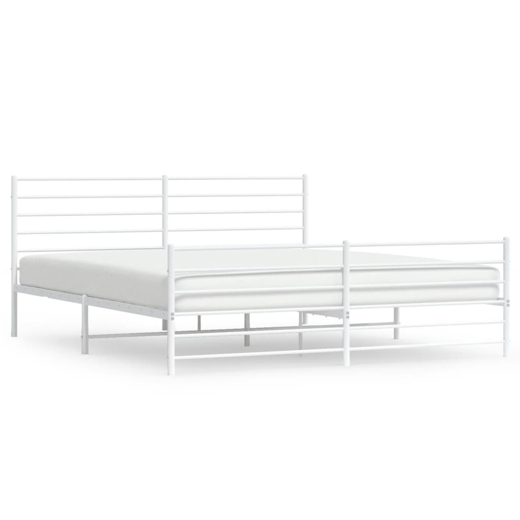 vidaXL Metal Bed Frame without Mattress with Footboard White 180x200 cm Super King