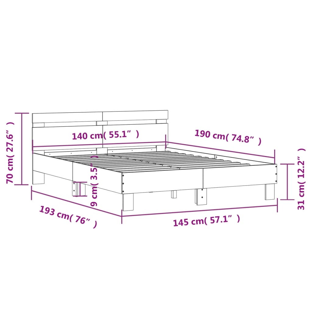 vidaXL Bed Frame without Mattress Concrete Grey 140x190 cm