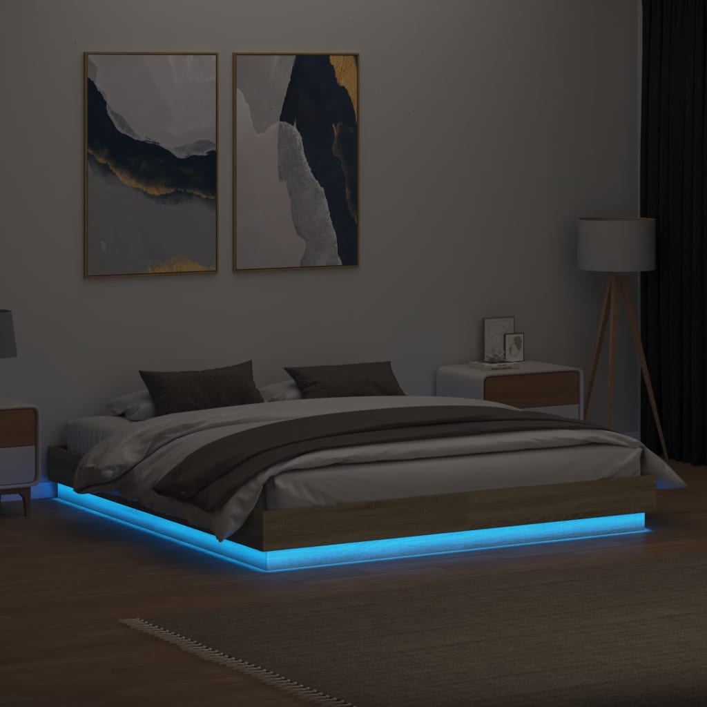 vidaXL Bed Frame with LED without Mattress Sonoma Oak 200x200 cm