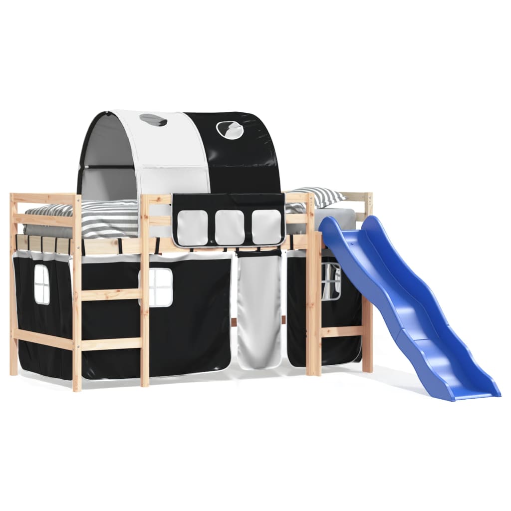 vidaXL Kids' Loft Bed with Tunnel without Mattress White&Black 90x200 cm