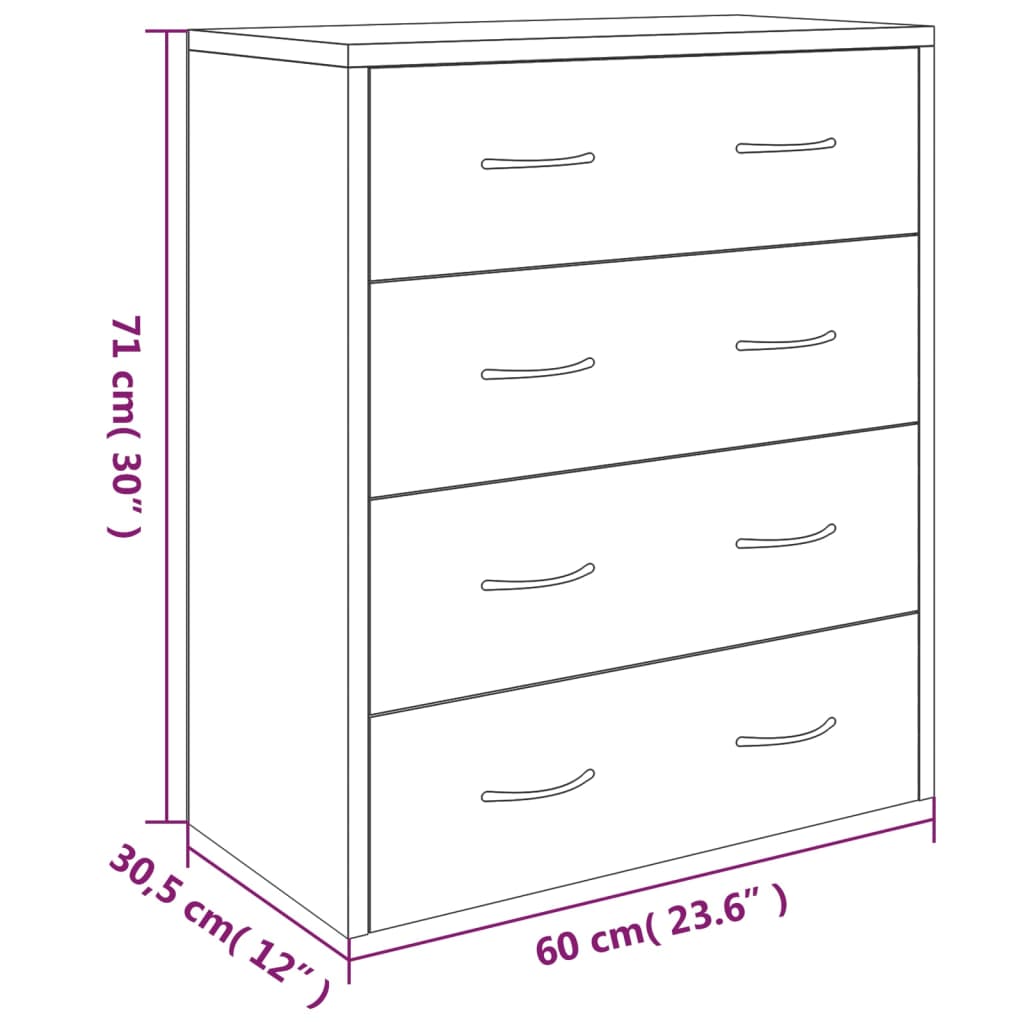 vidaXL Sideboard with 4 Drawers 60x30.5x71 cm High Gloss White