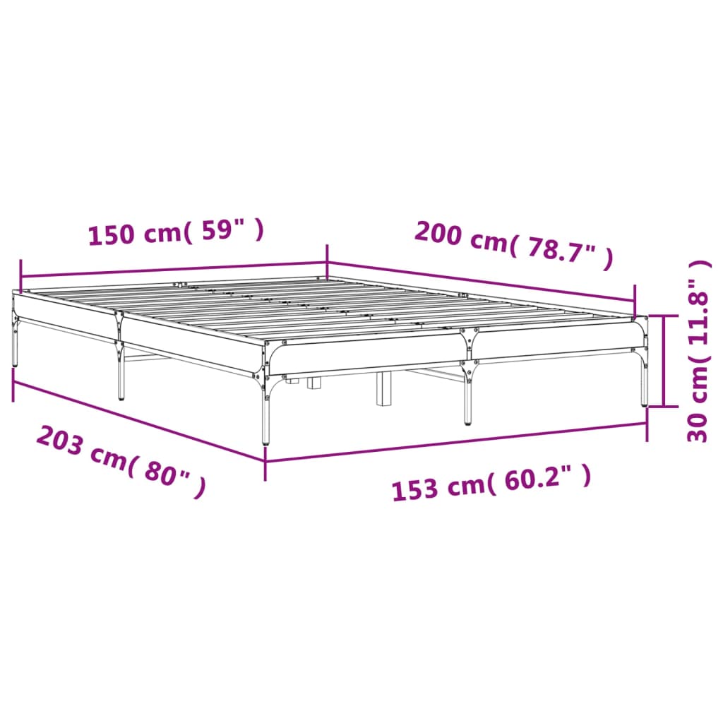 vidaXL Bed Frame without Mattress Smoked Oak 150x200 cm King Size