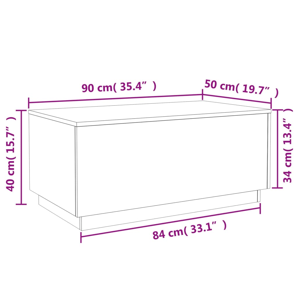 vidaXL Coffee Table with LED Lights Smoked Oak 90x50x40 cm