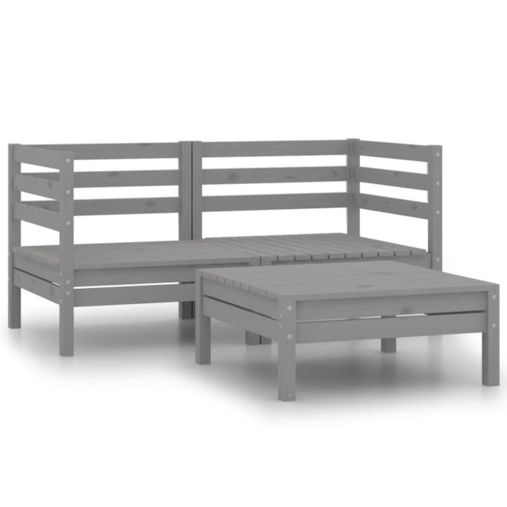 vidaXL 3 Piece Garden Lounge Set Solid Pinewood Grey