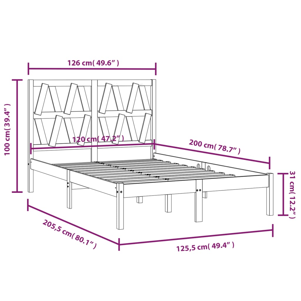 vidaXL Bed Frame without Mattress Solid Wood 120x200 cm (810012+818610)