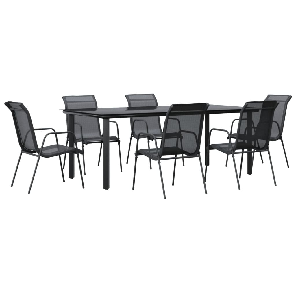 vidaXL 7 Piece Garden Dining Set Black Steel and Textilene