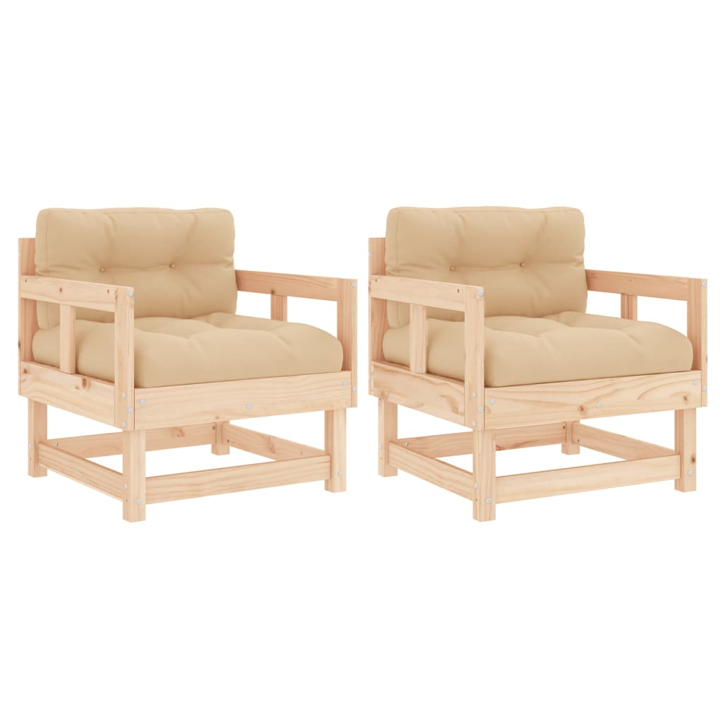 vidaXL Garden Chairs with Cushions 2 pcs Solid Wood Pine