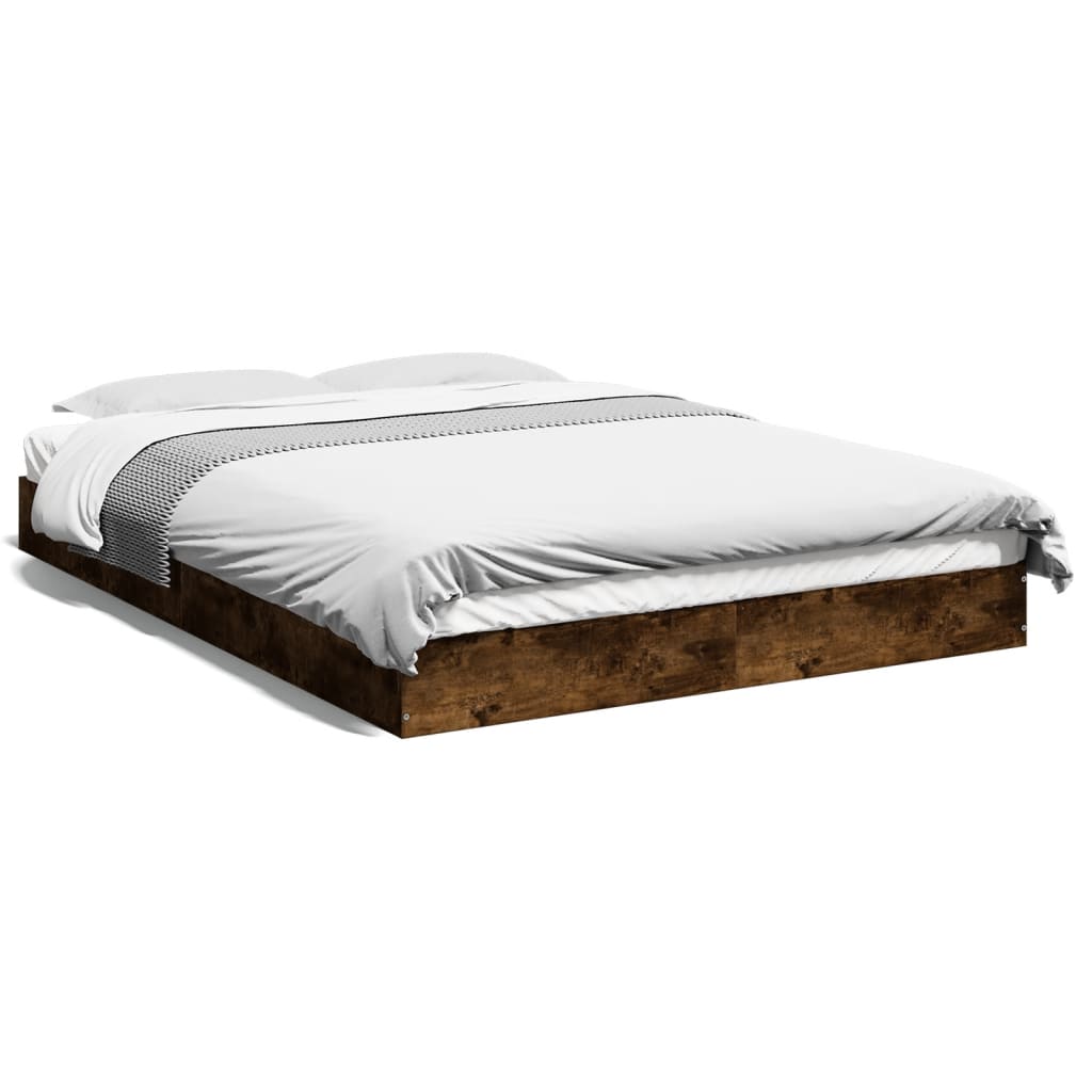 vidaXL Bed Frame without Mattress Smoked Oak 135x190 cm Double Engineered Wood